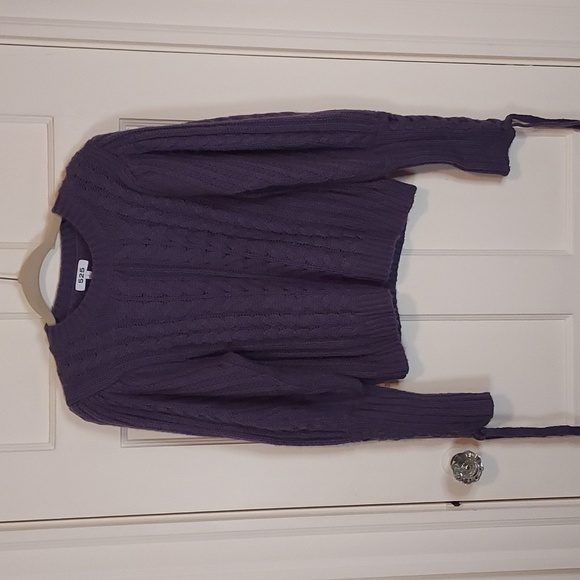 525 America Cable Knit Crop Tie Sleeve Sweater Purple - Picture 1 of 16